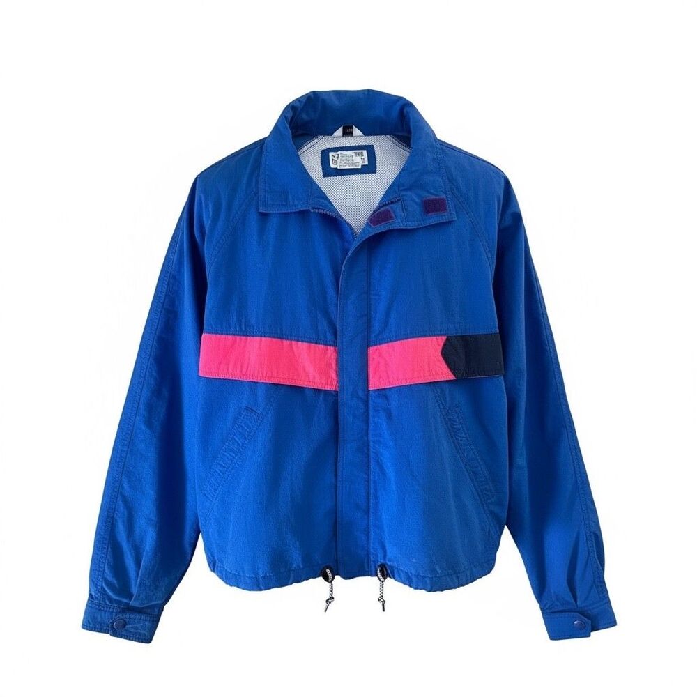 Vintage 90s Newport Blue Windbreaker Jacket Size Large Nylon Full Zip Blue Pink